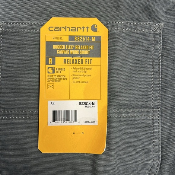 Carhartt Men's Rugged Flex Relaxed Fit Canvas Work Short Size 34 Gravel NWT - Picture 4 of 8